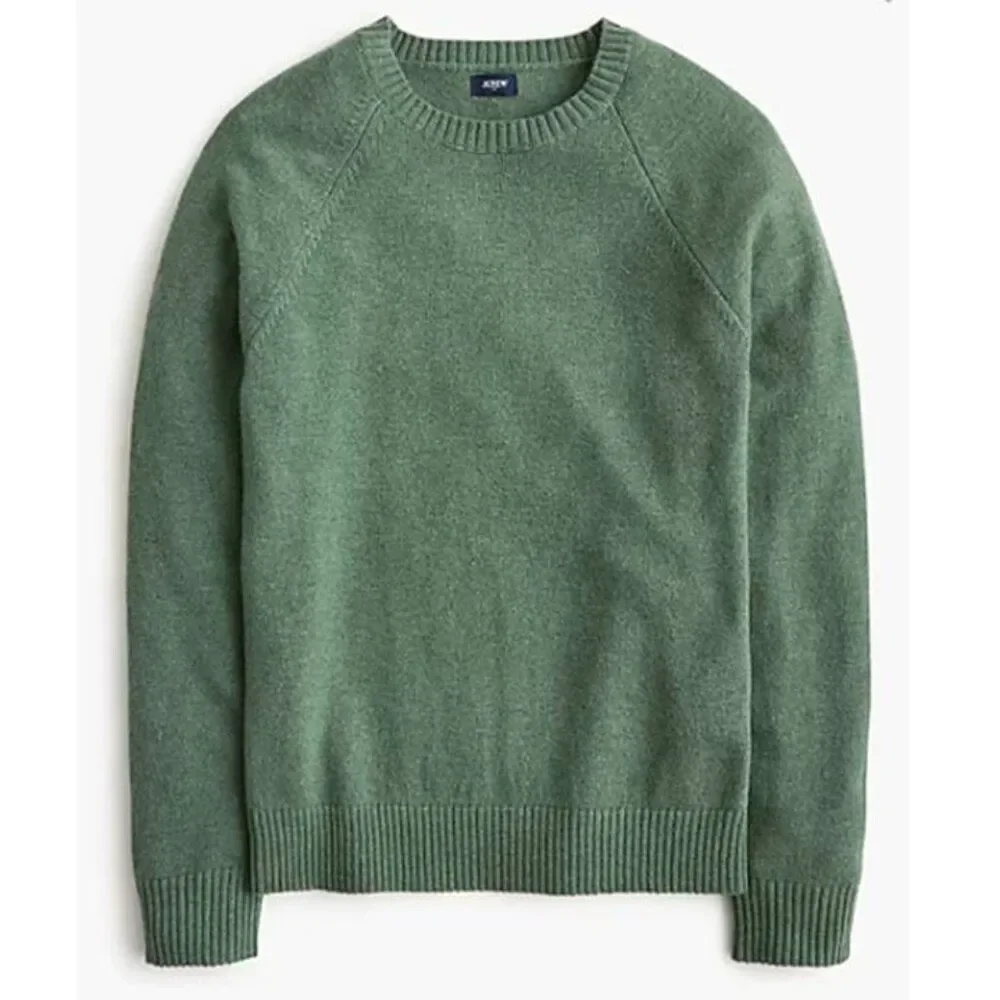 J Crew Men's Crewneck Sweater Supersoft Lambswool Blend Raglan Winter Green